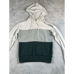 BKE Color Block Hooded Sweatshirt Womens XS Gray Green Light Gray Brush Knit